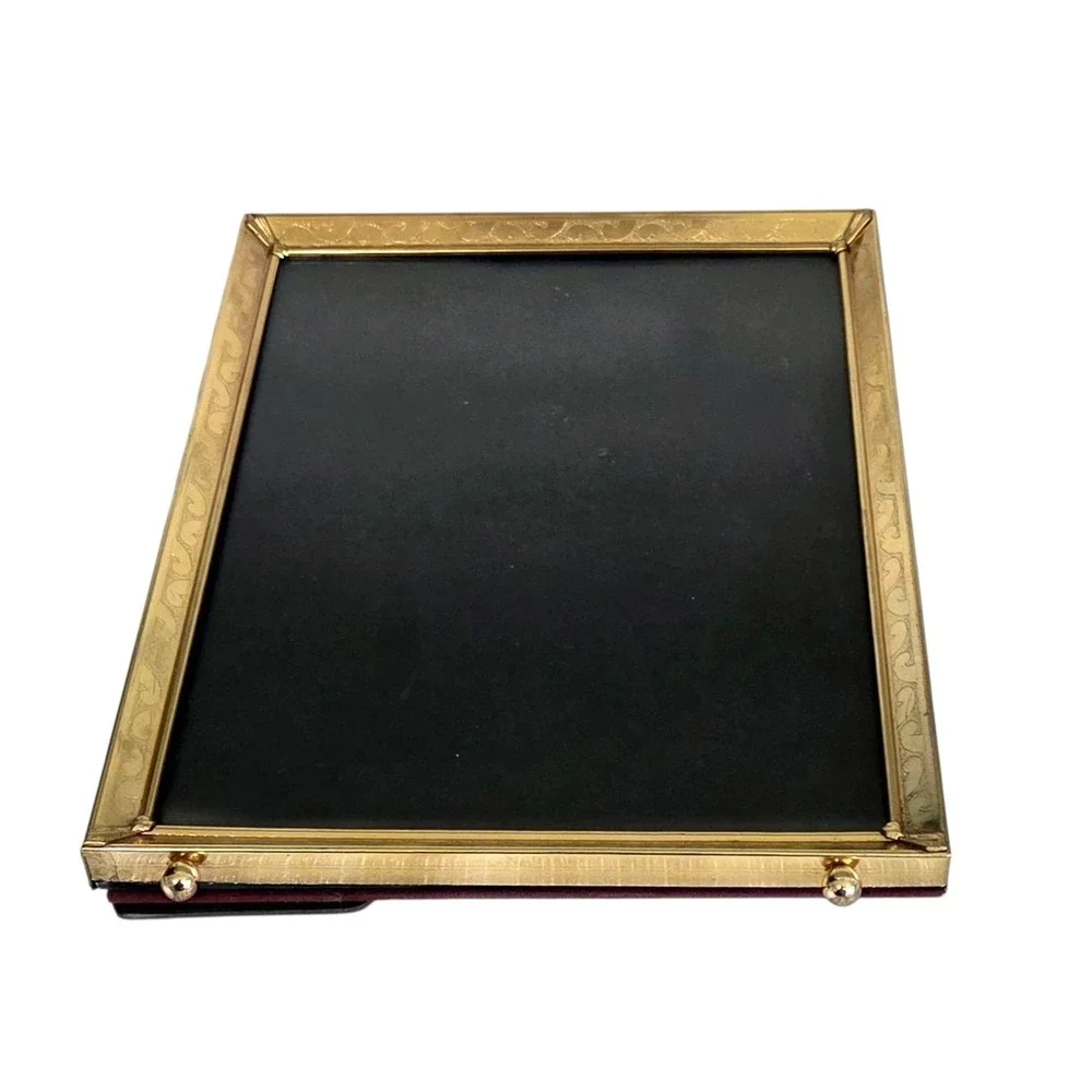 Vintage Etched Scroll Brass Picture Photo Frame 8x10‎ Shiny Gold Tone Footed MCM